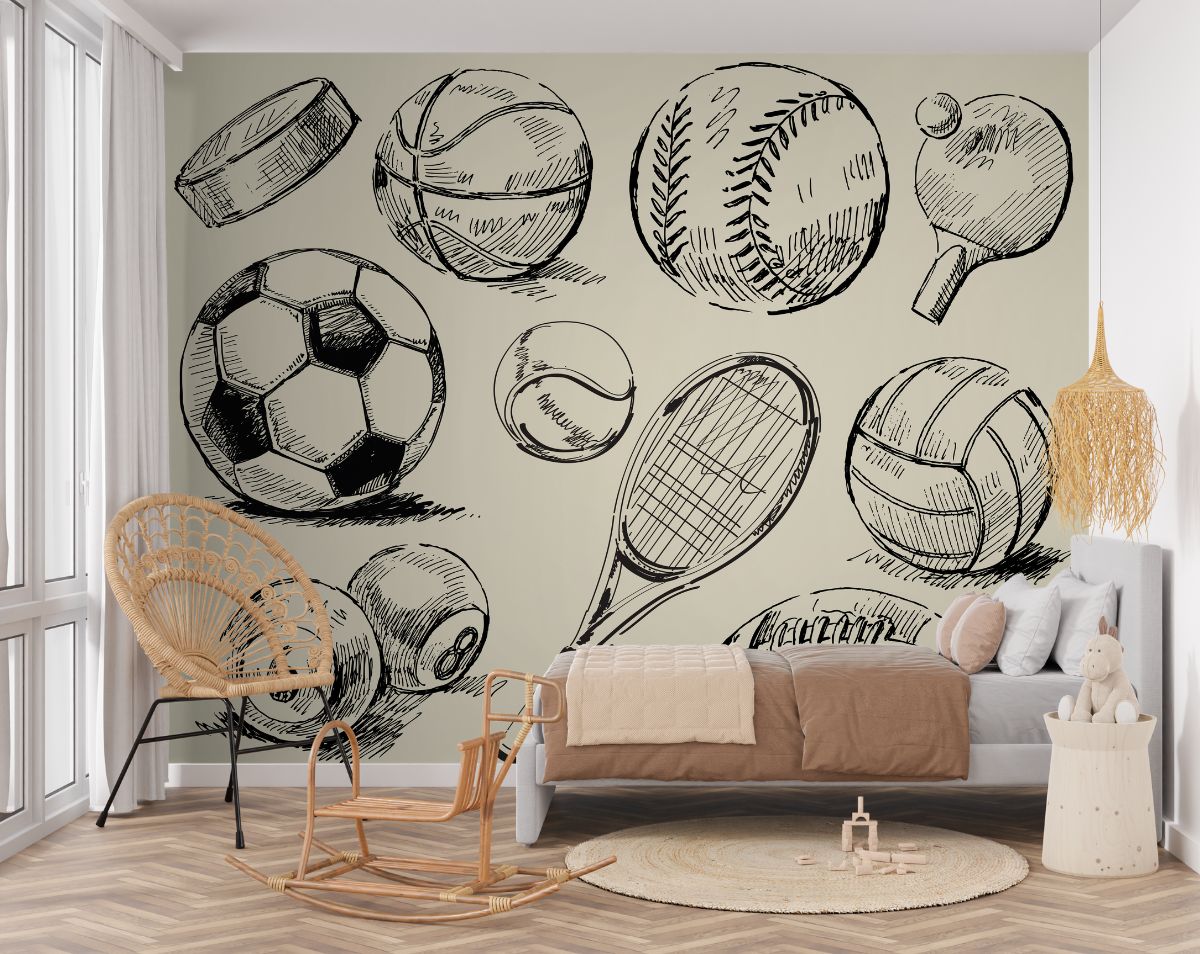 Sports-Equipments-Sketch-Art-Wallpaper-Mural