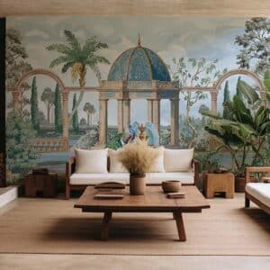 Ancient Indian Garden With Birds and Fountain Wallpaper Mural
