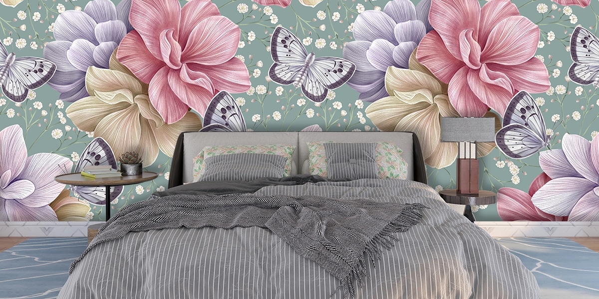 Colorful Flower and Butterflies Wallpaper for Home 1