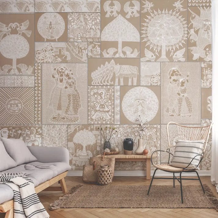 geet-madhubani-clay-beige-living-room-wallpaper